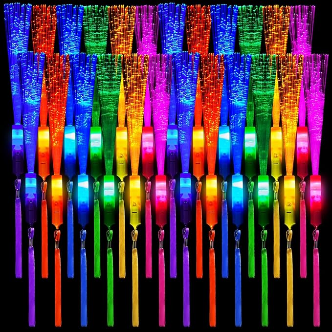 Lewtemi 60 Pack Fiber Optic Wand Glow Wand LED Light Up Wand Bulk with 3 Flas...