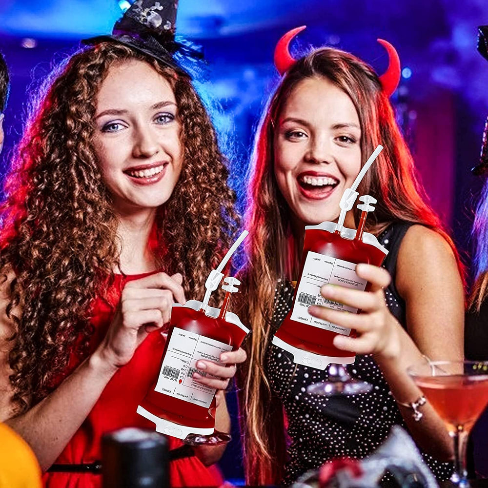 Garma 100 Pack Halloween Blood Bags for Drink, Reusable Drink Cups Containers...