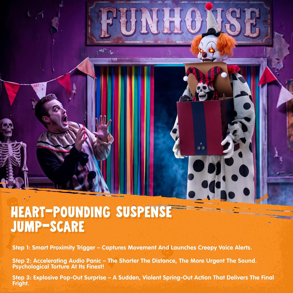 JOYIN 67" Halloween Animatronic Clown with Pop-Up Box, Halloween Decor O...