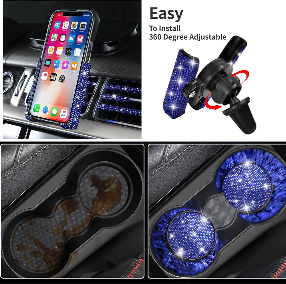 CAR PASS 23 PCS Bling Diamond Car Accessories Set for Women, Leather Seat Cov...