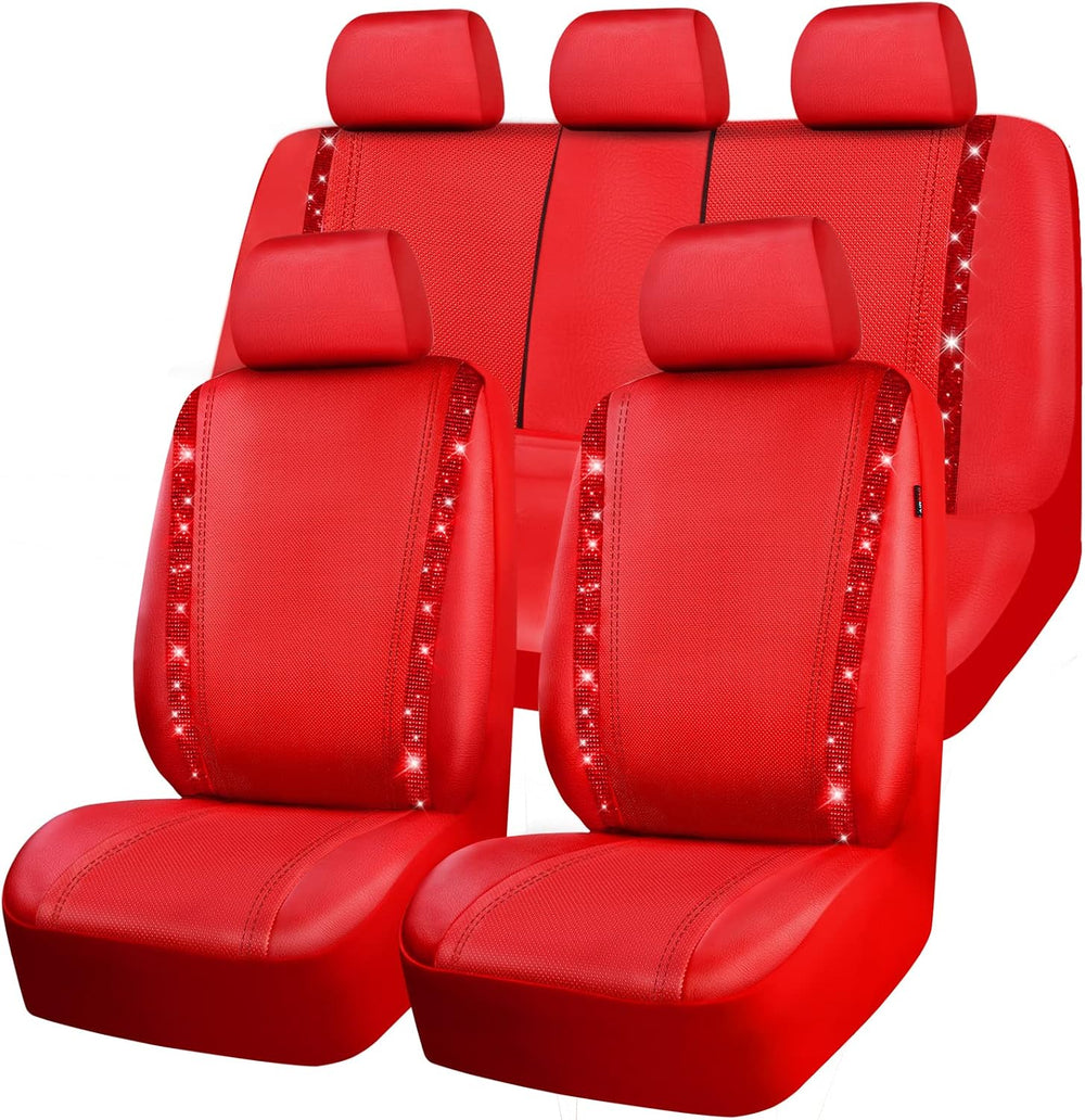 CAR PASS Bling Diamond Car Seat Covers Full Set, Shining Rhinestone Waterproo...