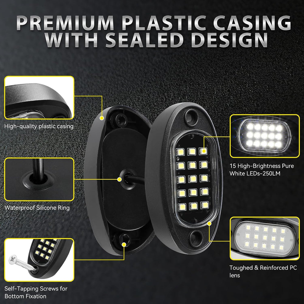 24 Pods Pure White LED Rock Lights Kit with Extension Wires, Plug and Play