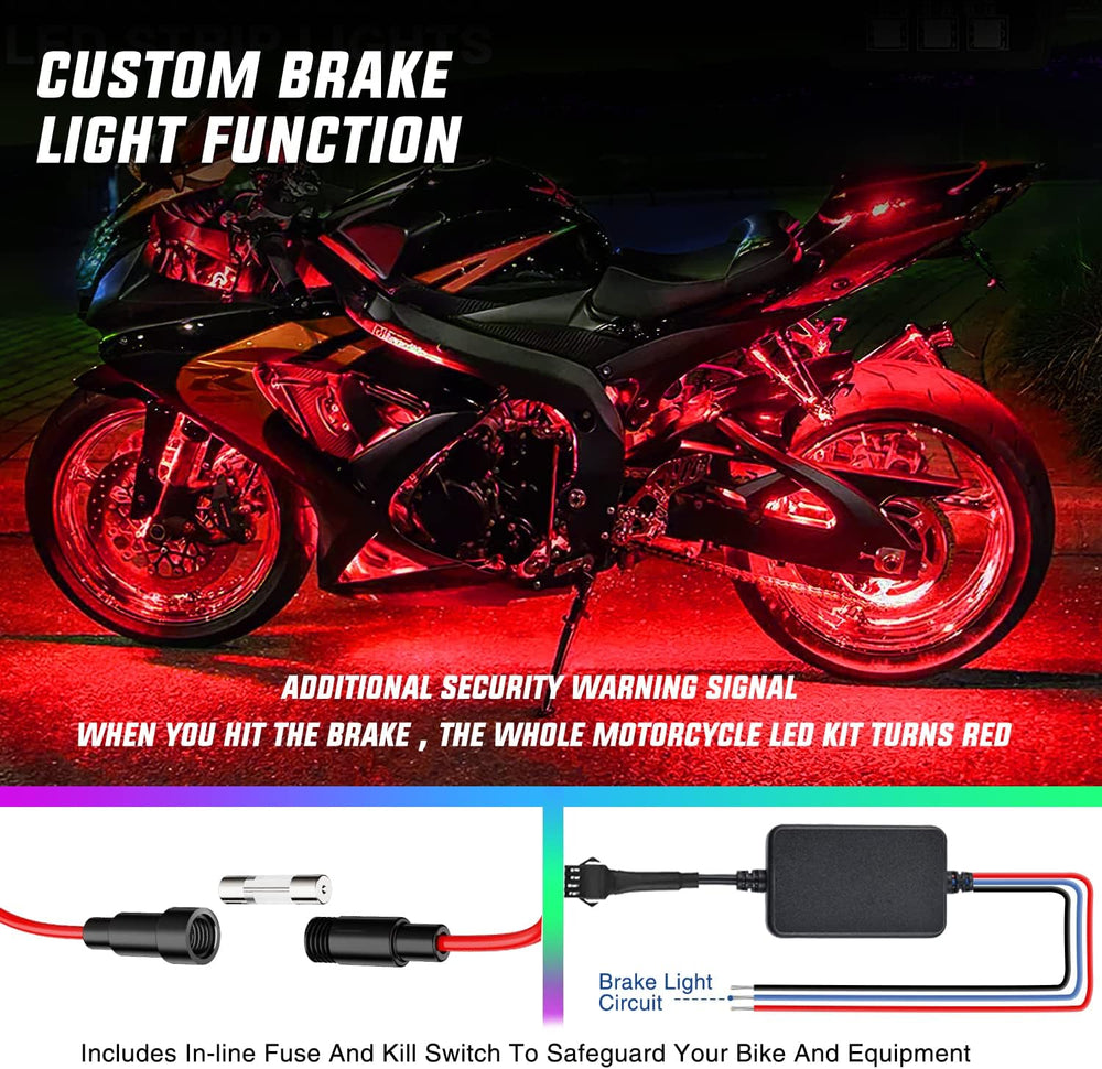 Nilight 8PCS Motorcycle RGB Led Light Kit Waterproof Multi Color Atmosphere N...