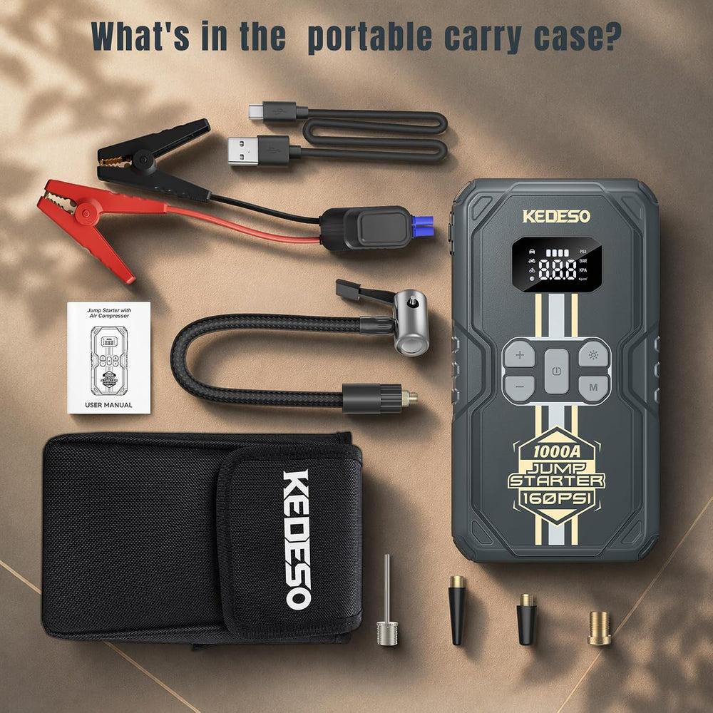 Car Jump Starter with Air Compressor 160PSI,Portable Battery Jumper Starter