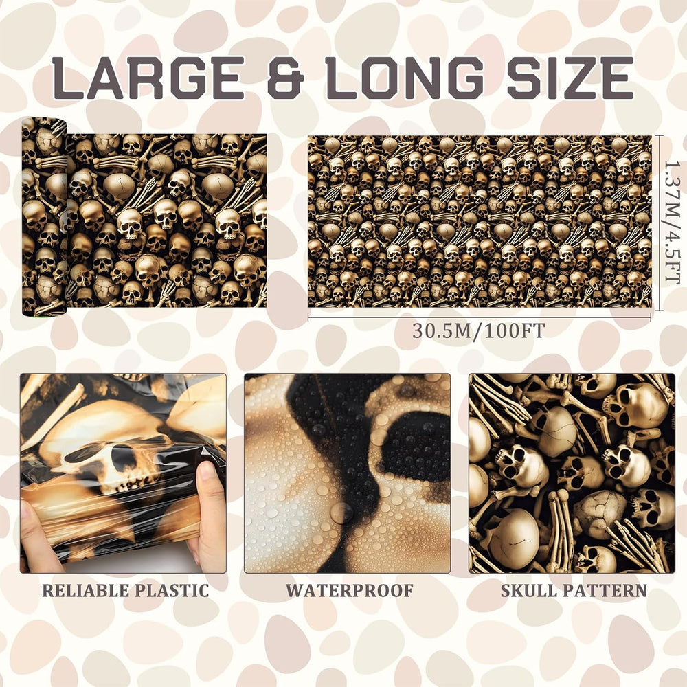 Tegeme 200 ft Halloween Skull Wall Backdrop Roll, Skeleton Tablecloth