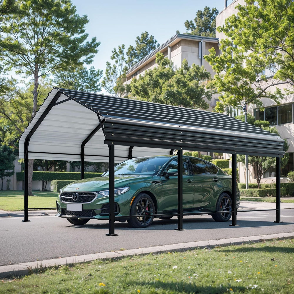 Shintenchi 12x15 FT Metal Carport, Oversized Carport Garage with Enhanced Bas...