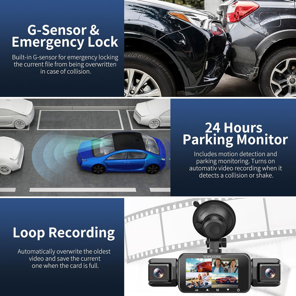 4 Channel Dash Cam 360° View, TOPGOOSE 2K FHD Front and Rear Inside, Left Rig...