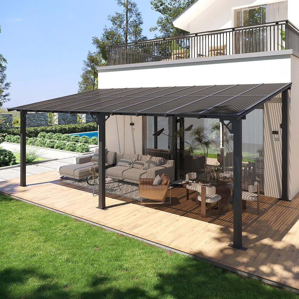 10' X 20' Lean to Gazebo Pergola, Metal Outdoor Gazebos