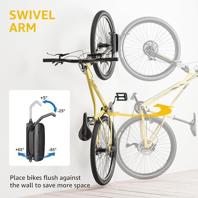 monTEK Swivel Bike Wall Mount – 2 Pack Garage Bike Hanger & Space-Saving