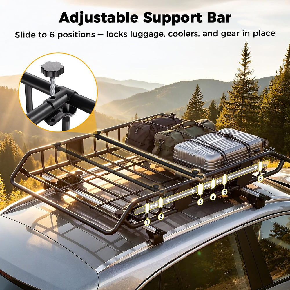 CAMMOO 54"x34" Roof Rack Basket, Removable Fairing & Support Ba...