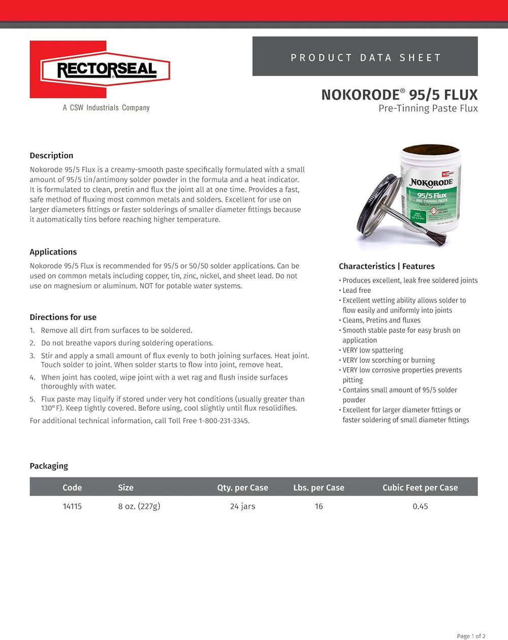 Rectorseal Nokorode 14115 Pre-Tinning Paste, Cleans, Fluxes, and Pre-Tins, Pl...