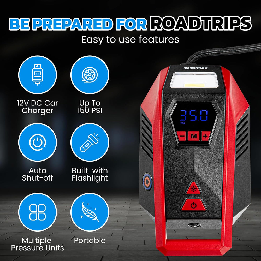 Bullseye 12V DC Car Tire Inflator Portable Air Compressor - Rapid 2 Minute In...