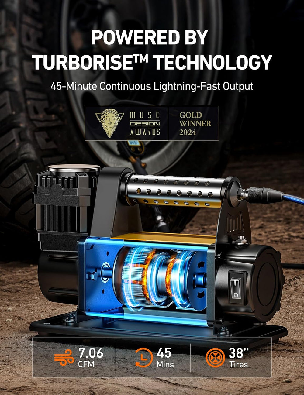 AstroAI T6 Offroad Air Compressor, 12 V Portable Air Pump with 7.06 CFM, AirC...