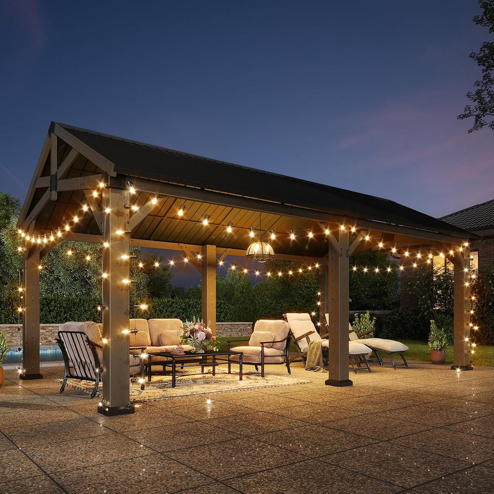 Aoxun 12' x 20' Wood Gazebo with Galvanized Steel Gable Roof, Gray