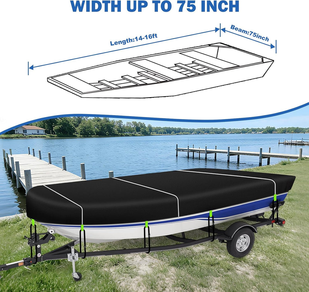 900D Oxford Jon Boat Cover 14-16FT, Waterproof Trailerable