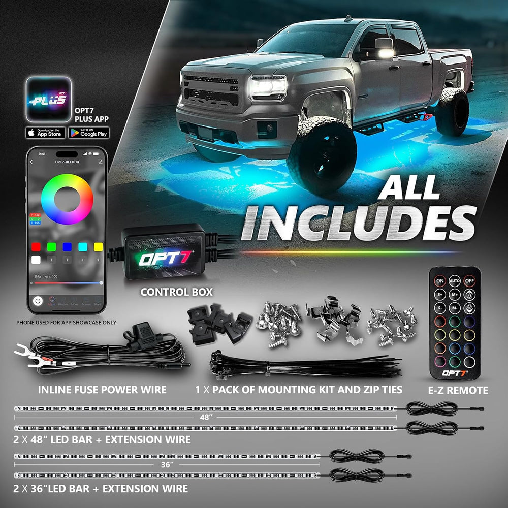 OPT7 Aura Pro RGB Aluminum Truck Underglow Kit with App & Remote Control