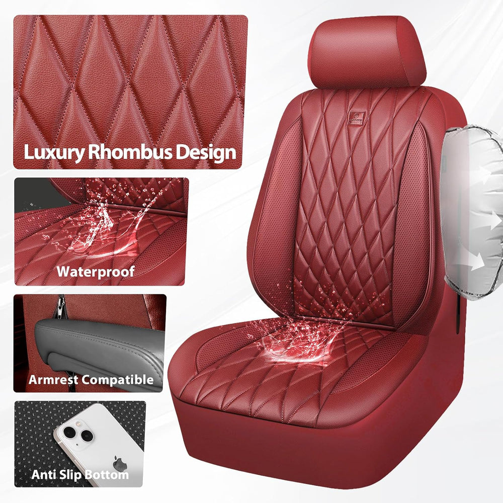 CAR PASS Piping Luxury Faux PU Leather Two Front Car Seat Covers, Waterproof ...