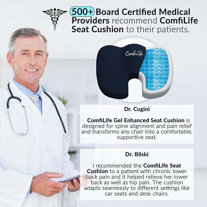 ComfiLife Gel Enhanced Seat Cushion – Office Chair Cushion – Non-Slip Gel &