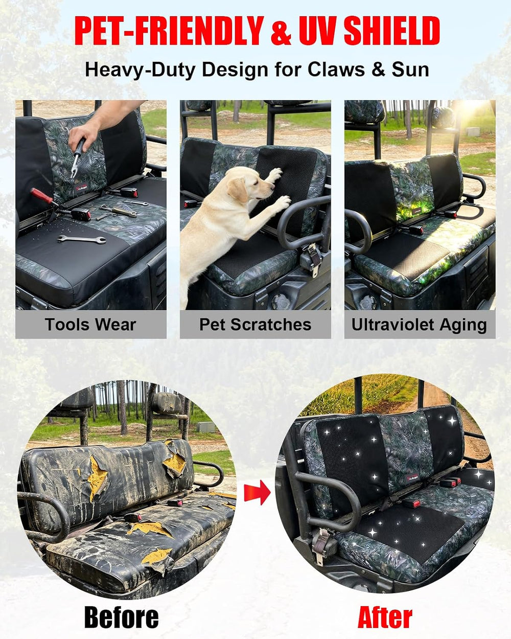 StarknightMT Camo Seat Covers Compatible with 2002-2008 Polaris Ranger 500 70...