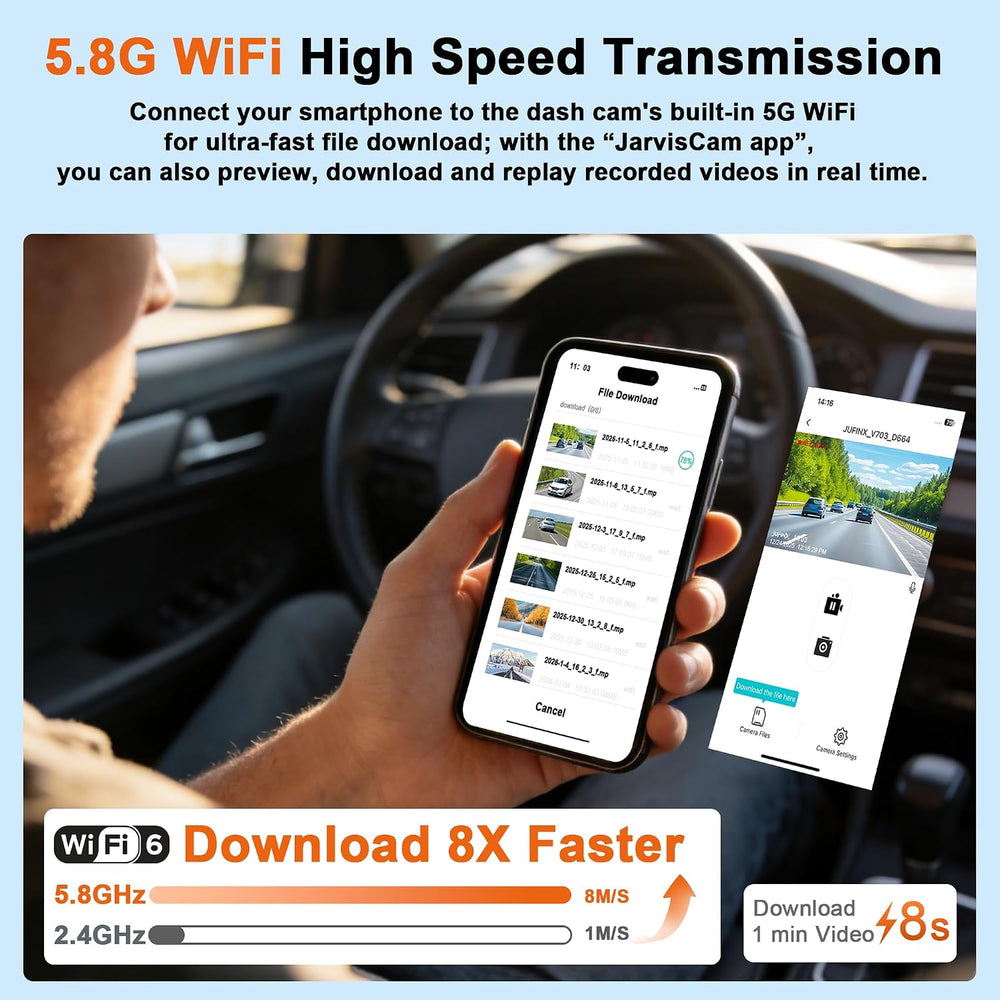4K Dash Cam Front and Rear,64GB Card,with “Find My” Function, 5.8GHz WiFi