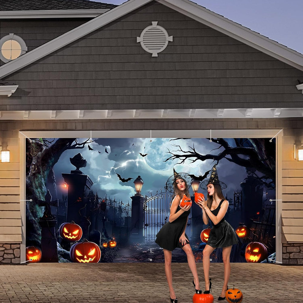 Preboun 8 x 16 ft Halloween Garage Door Banner Cover Decorations