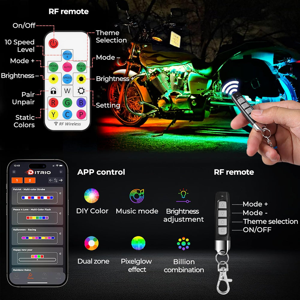 12PCS Motorcycle Underglow Kit with APP/Remote Control,Pixelglow Effect