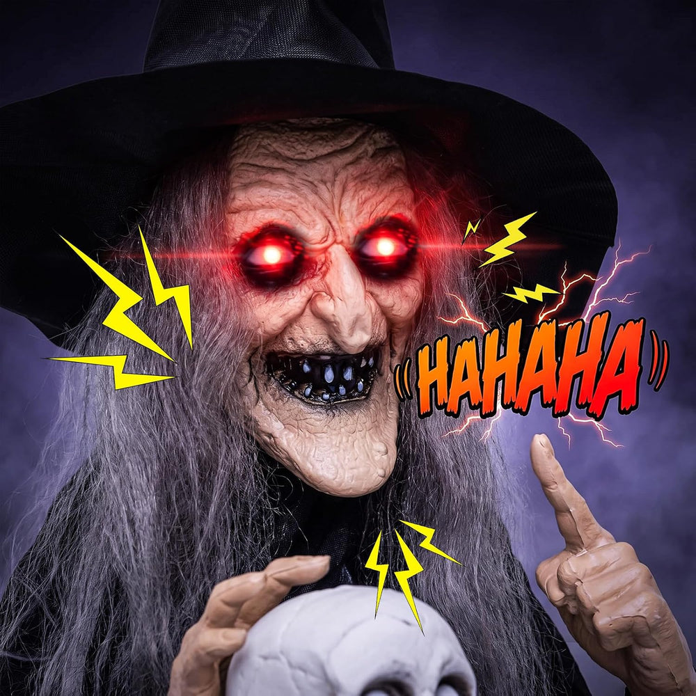 Tangkula 6.3 FT Animated Halloween Standing Talking Witch with Skull
