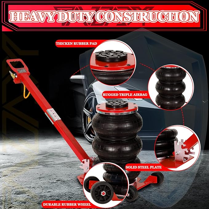 3T Triple Bag Air Jack 6600lbs Pneumatic Jack 3s Fast Lift Up 16in Airbag Jack
