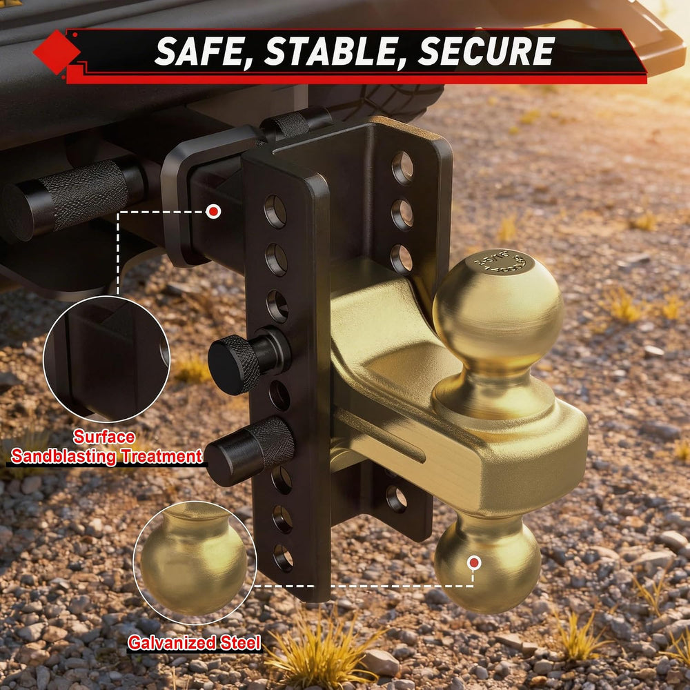 TYT Adjustable Trailer Hitch Ball Mount for 2-Inch Receiver, 14,000 lbs GTW