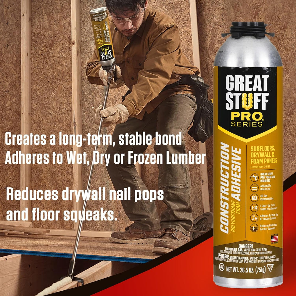 GREAT STUFF PRO Construction Adhesive for Wall & Floor 26.5oz, Polyuretha...
