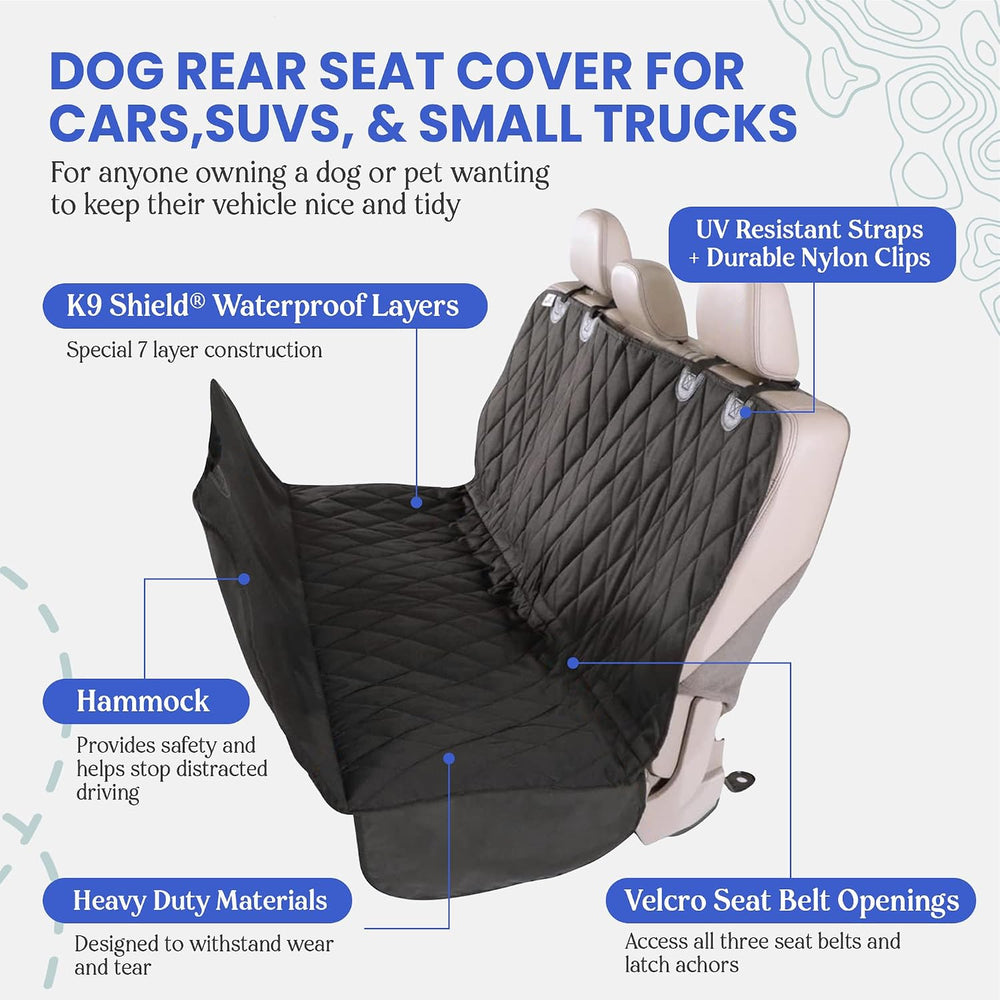 4Knines Heavy-Duty Rear Seat Cover for Dogs, Black