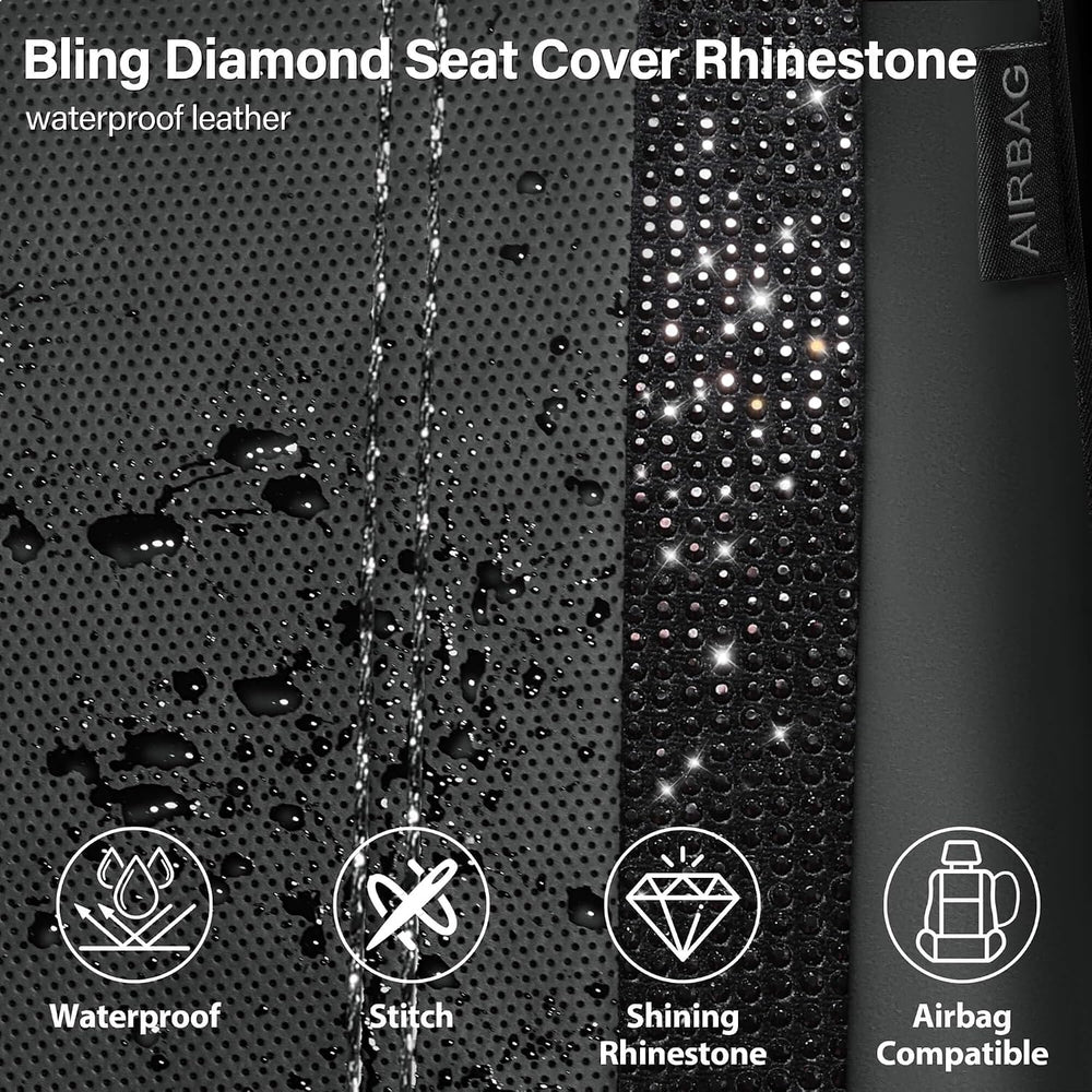 CAR PASS Leather Bling Diamond Car Seat Covers Full Set, Shining Rhinestone W...