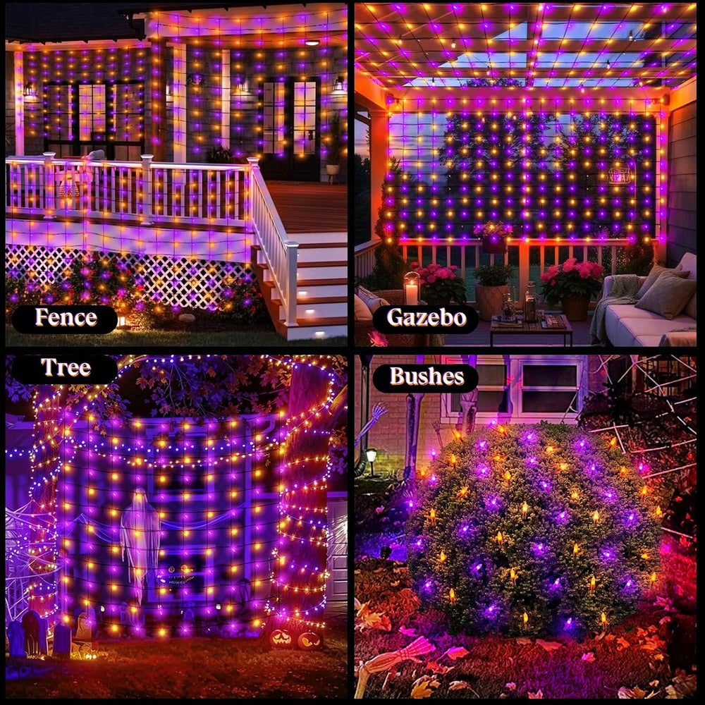 Halloween Net Lights Outdoor, Orange Purple Mesh, 120 LED, 5x6 ft