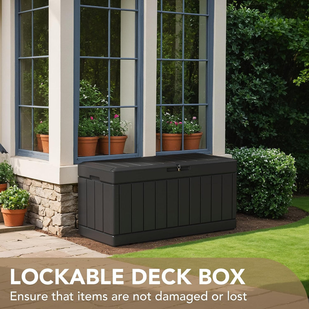 Devoko 85 Gallon Deck Box Lockable Resin Outdoor Storage Box waterproof Outdo...