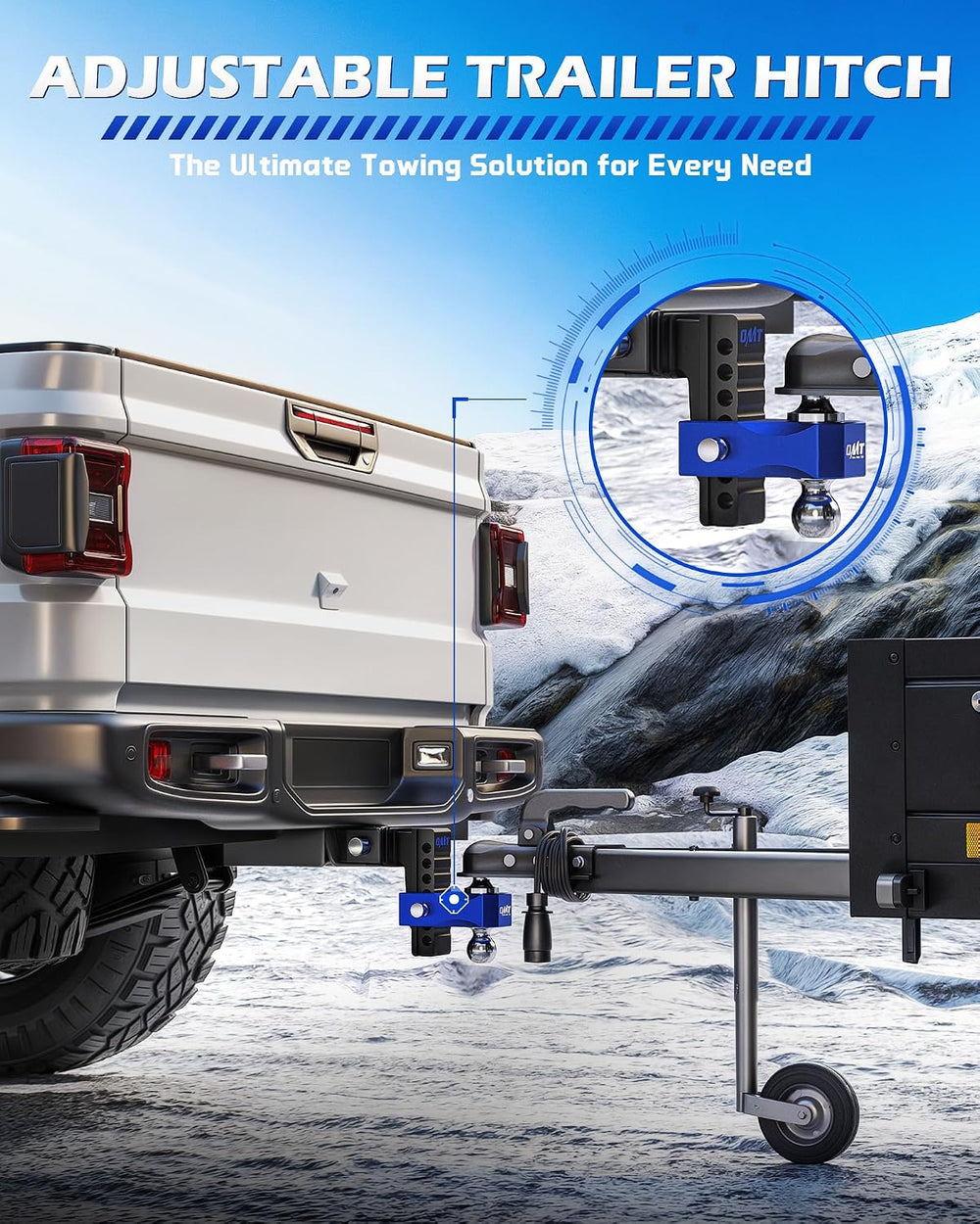 OMT Adjustable Trailer Hitch, 2 Inch Receiver, 12500 LBS Drop Hitch