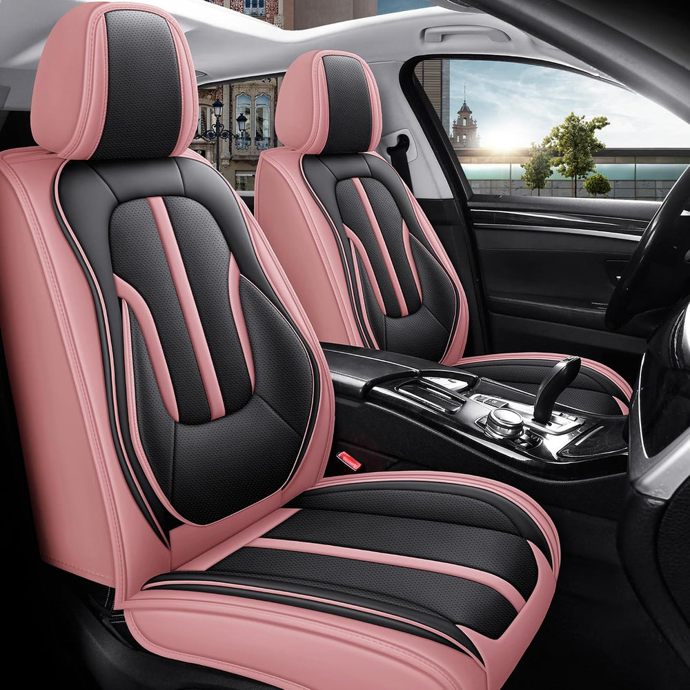 otoez Pink/Black Nappa Leather Seat Covers 5 Seats, Auto Lumbar Support