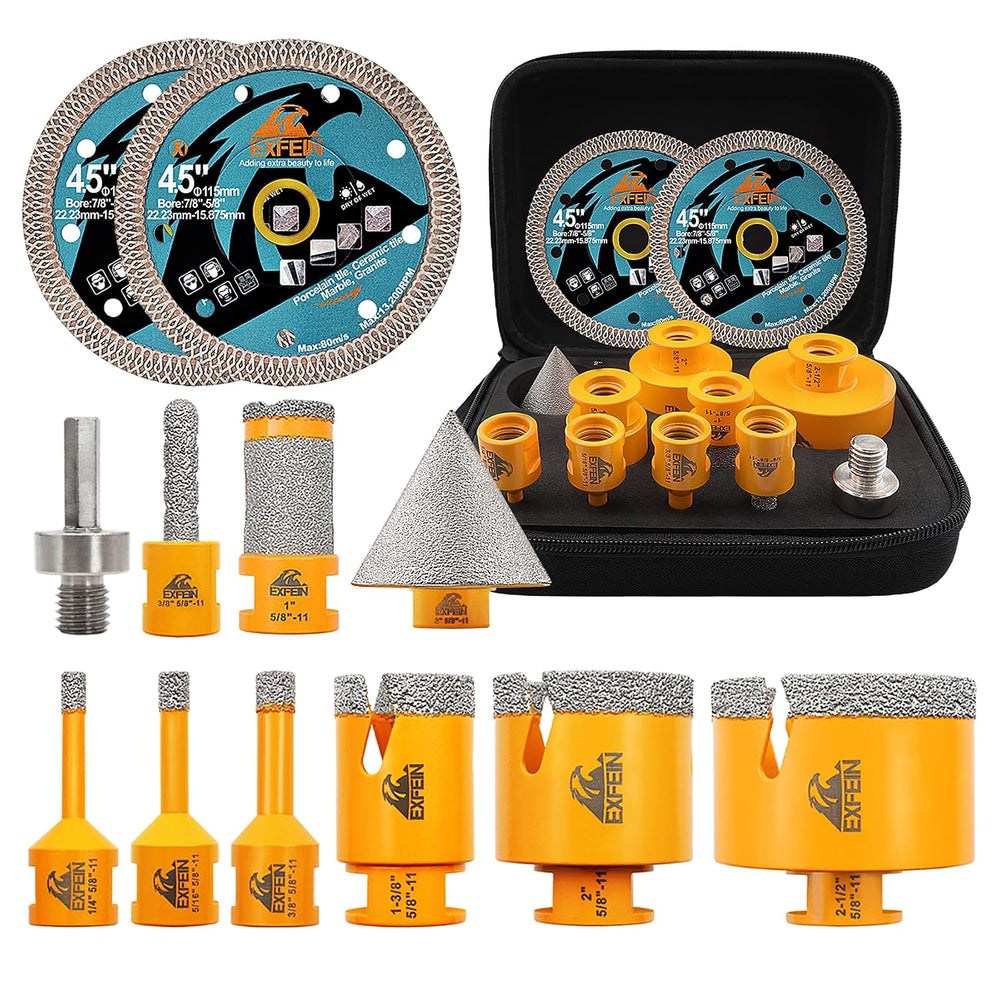Diamond Tile Hole Saw Kit 12pcs - Tile Drill Bits 1/4" to 2-1/2"