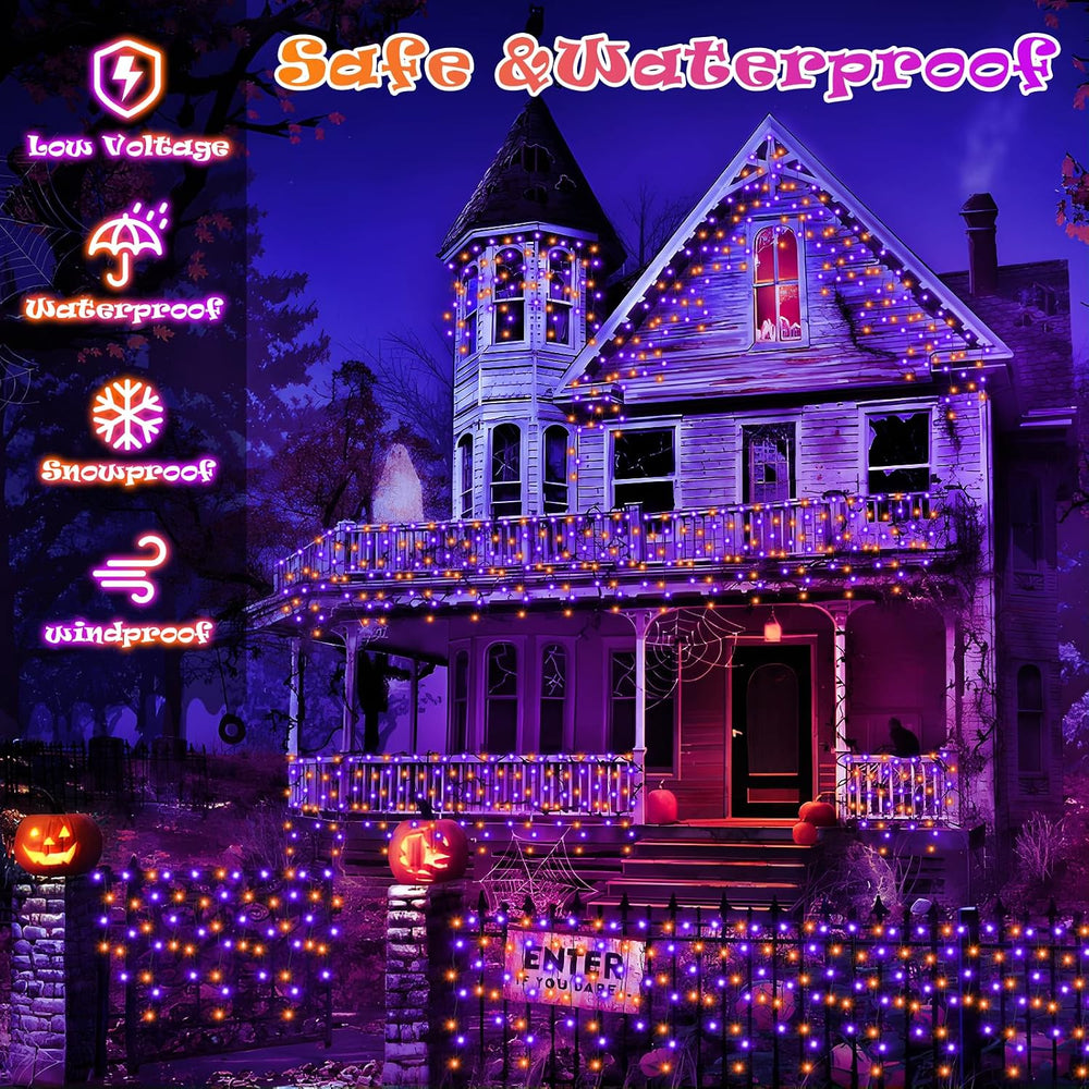 66FT 640LED Orange Purple Halloween Lights Outdoor 8 Modes Plug-in