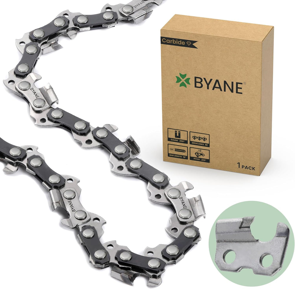 BYANE 18-Inch Carbide Chainsaw Chain .325" Pitch .050" Gauge 68 Dri...