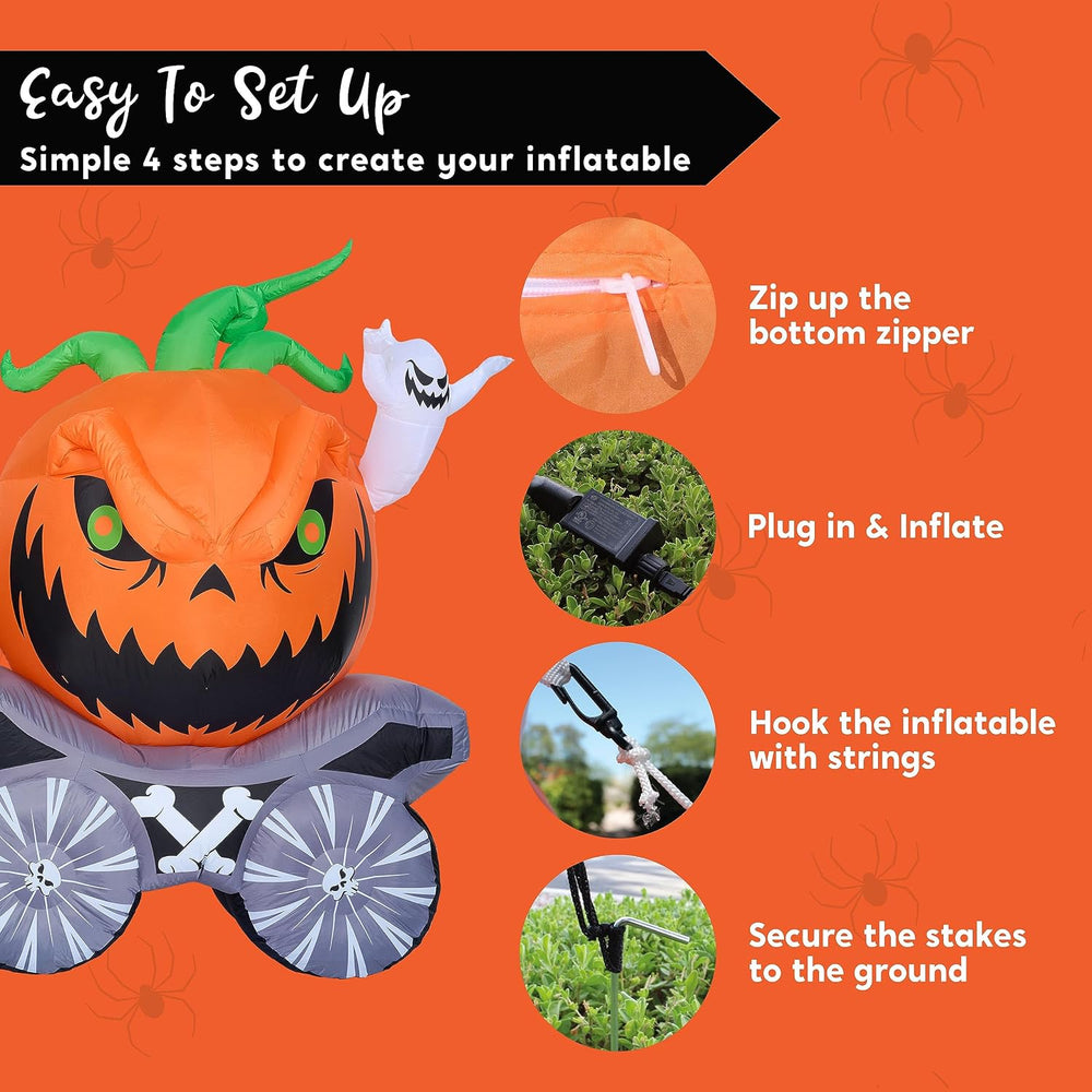 Joiedomi 8 Ft Long Halloween Inflatables Pumpkin Carriage Outdoor Decorations...
