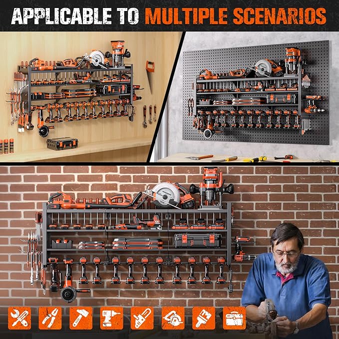 49.8" W Large Power Tool Organizer Wall Mount, Heavy Duty Tool Organizer