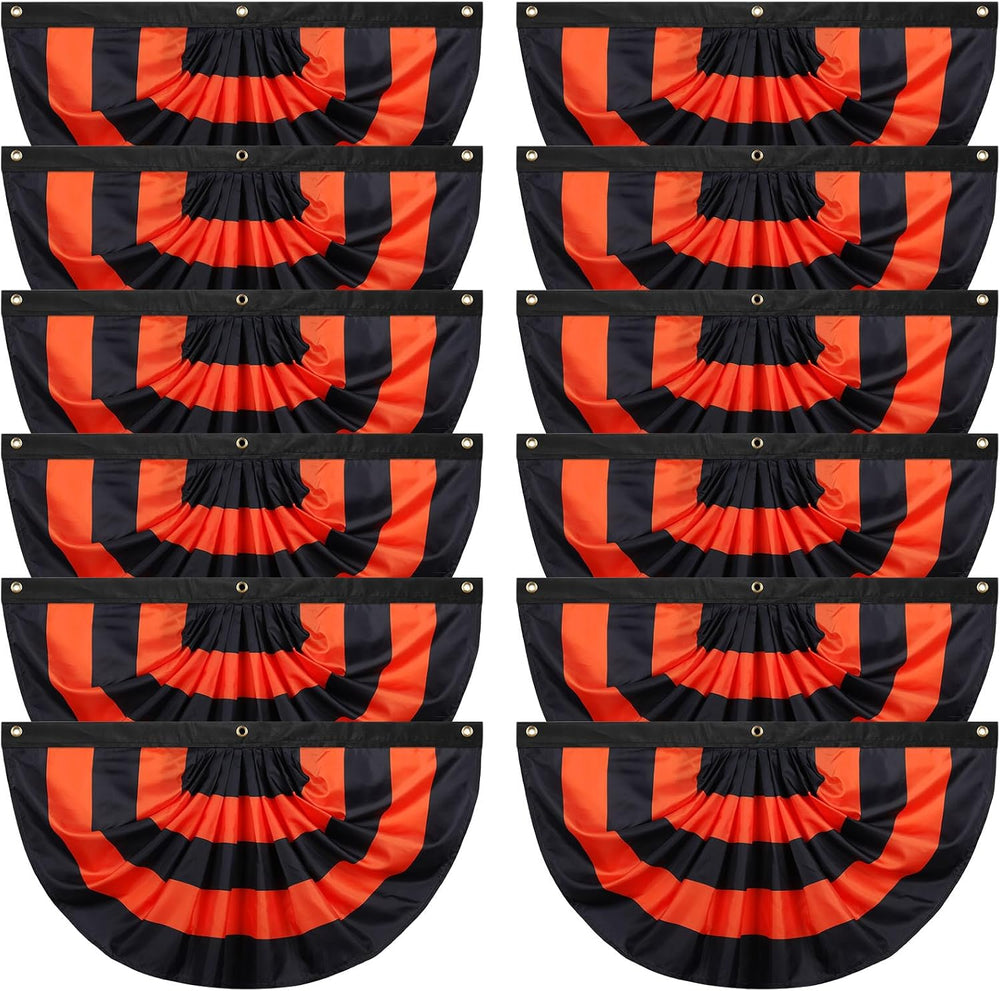 Newwiee 12 Pcs 3 x 1.5 ft Halloween Flag Bunting Half Fan Hanging Pleated Fla...