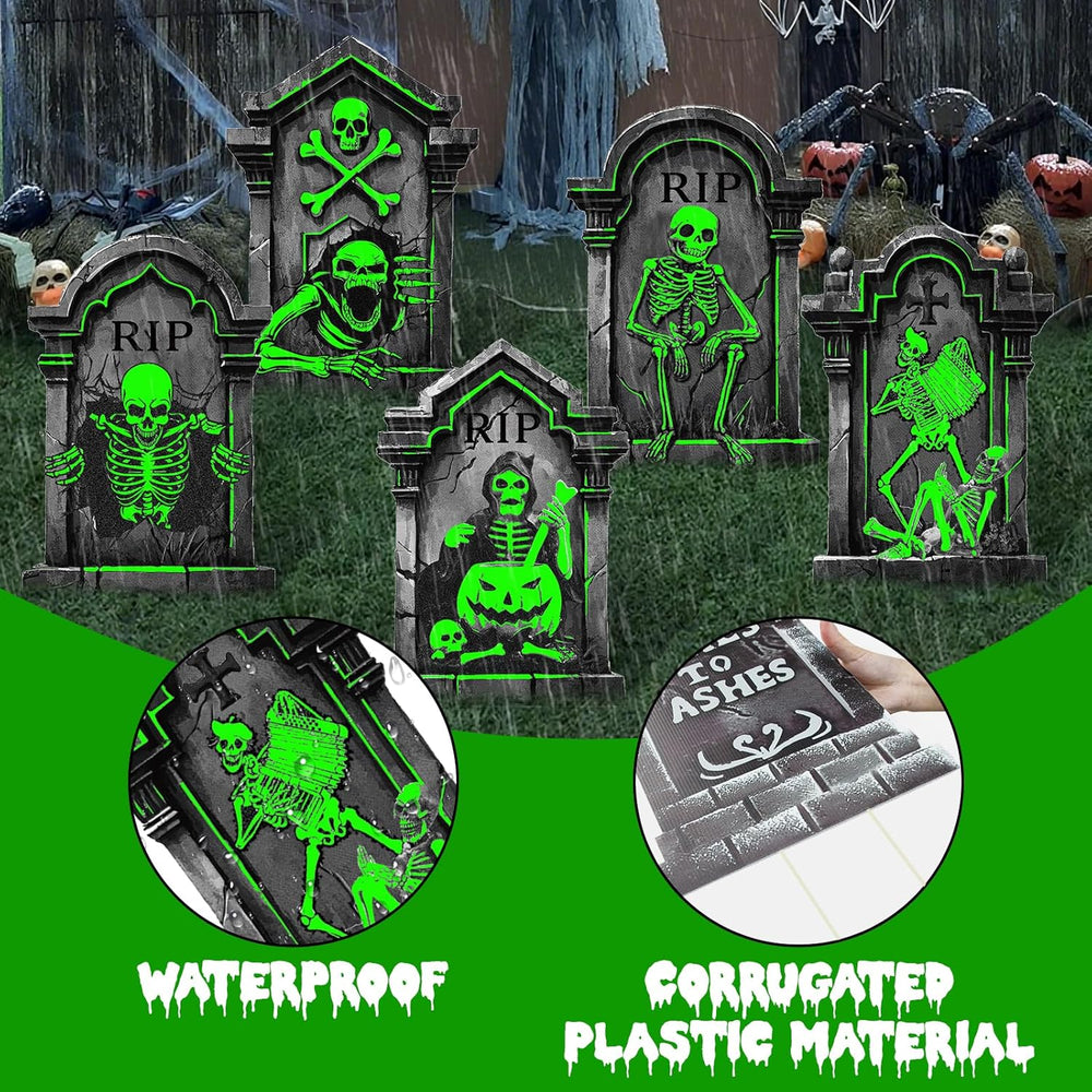 25.2in Halloween Tombstones Outdoor Decor Glow in The Dark - 5PCS Large Tombs...