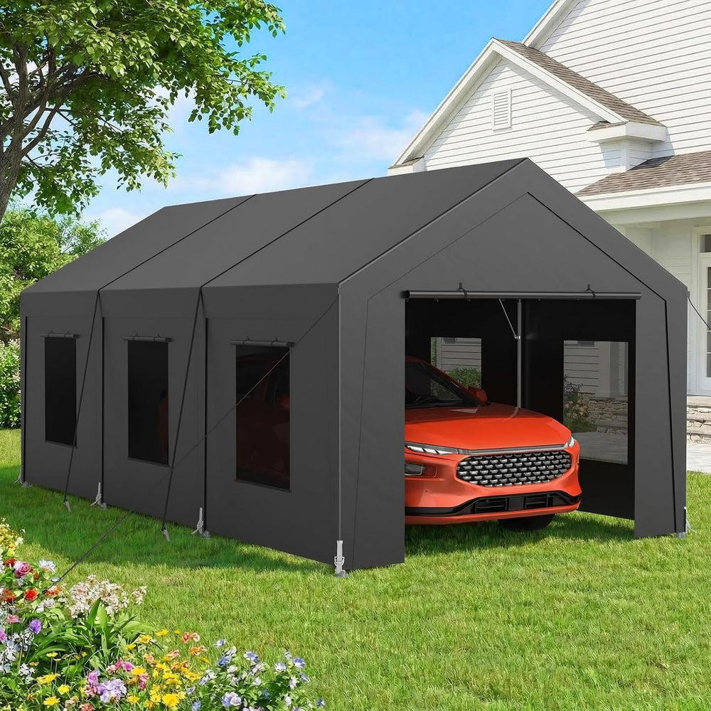 Carport Heavy Duty, Car Port with Reinforced Steel Frame and 6 Roll-up Window...