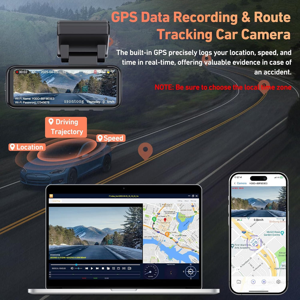 Dash Cam Front and Rear, 4K GPS 5.8G WiFi ADAS Dashcam,3.2" IPS Screen 32GB