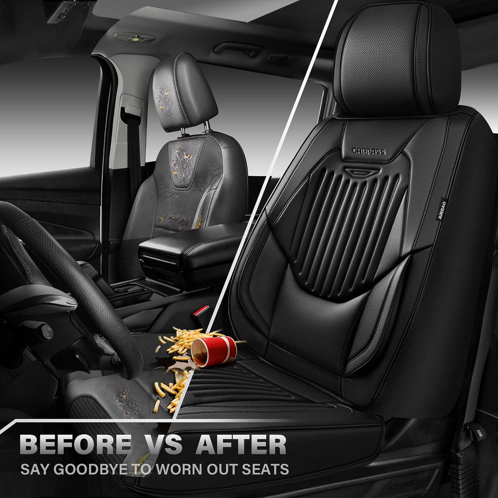 CAR PASS Luxury Nappa Leather Car Seat Covers Two Front, Lumbar Support Seat ...