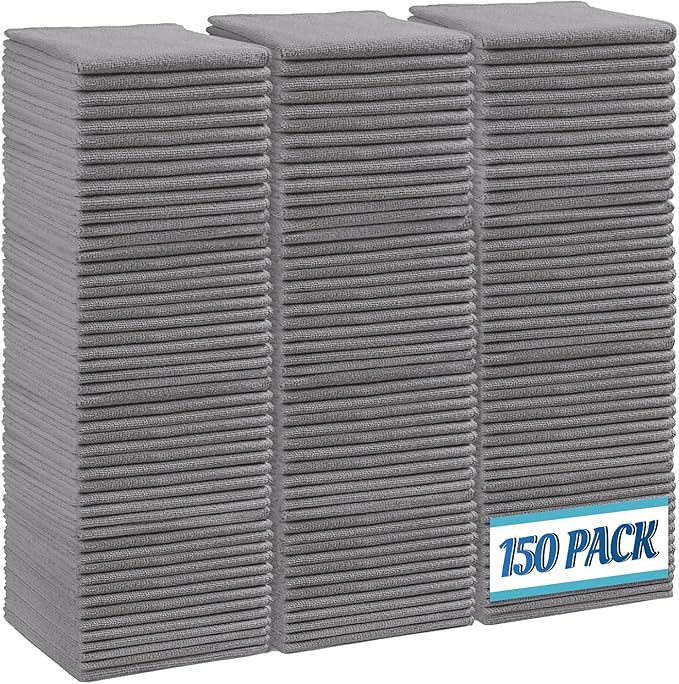 HOMEXCEL Grey Microfiber Cleaning Cloth, 150 Pack Cleaning Rags, Cleaning Towels