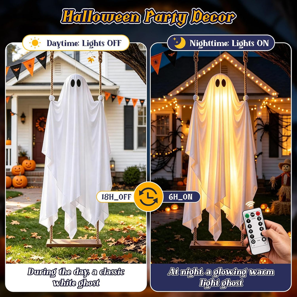 Halloween Decorations Outdoor, 4.3FT Hanging Swing Ghost Halloween Decor