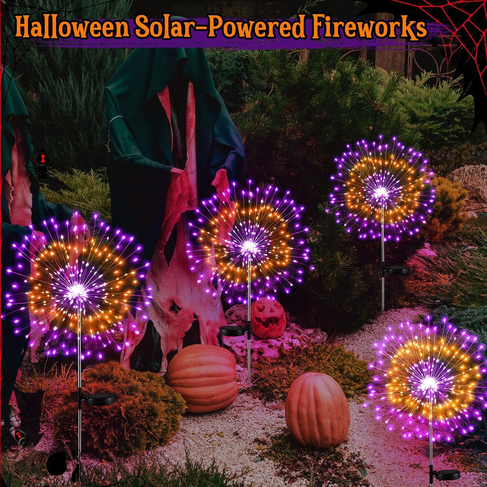 Tujoe 9 Pcs Halloween Solar Firework Lights, Orange Purple Dual