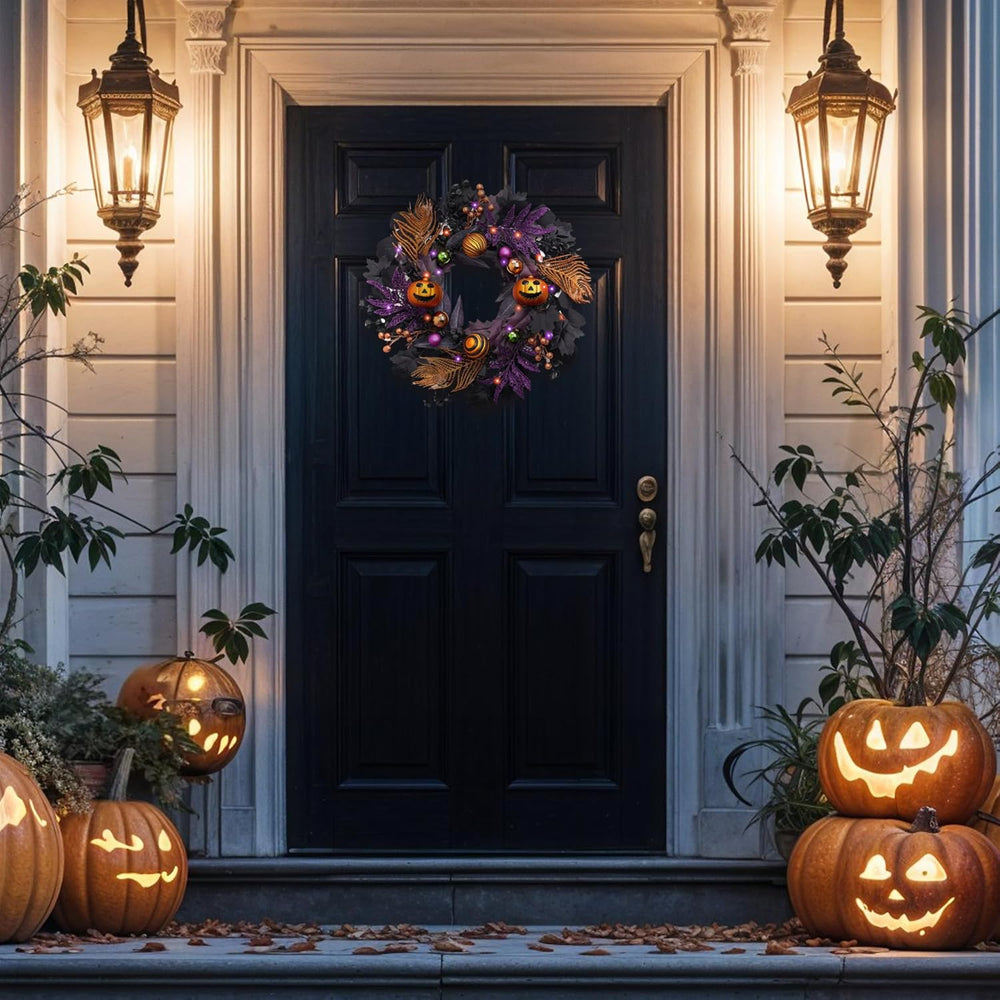 Valery Madelyn 18" Pumpkin Halloween Wreath for Front Door Decor